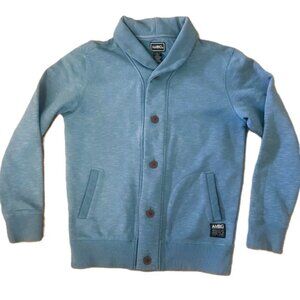 Ambig Mens Sweater Button Down Large Heather Blue Pockets Shawl Collar Read